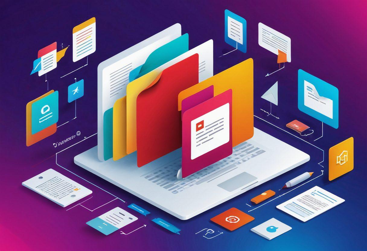 A creative and visually appealing representation of a PDF document transforming into a JPEG image, featuring animated icons illustrating the conversion process. The background should showcase a digital workspace with tools and gadgets related to document editing, alongside vibrant colors that evoke a sense of innovation and technology. Include subtle visual cues like arrows and transformation effects to enhance the concept of unlocking and converting files. elegant and modern design. bright colors. digital art.